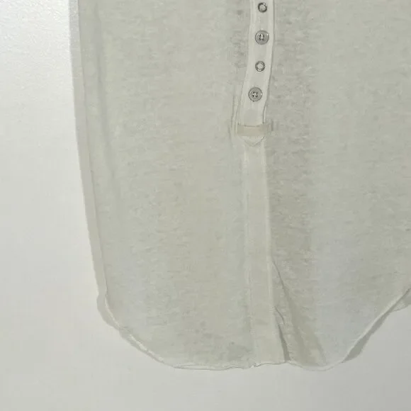 Free People What's Good Henley Top Size Medium Short Sleeve Tee Cotton Linen - Picture 6 of 11